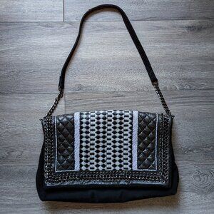 Zara Black Suede Leather Handbag Clutch Embellished Metal Like New Purse